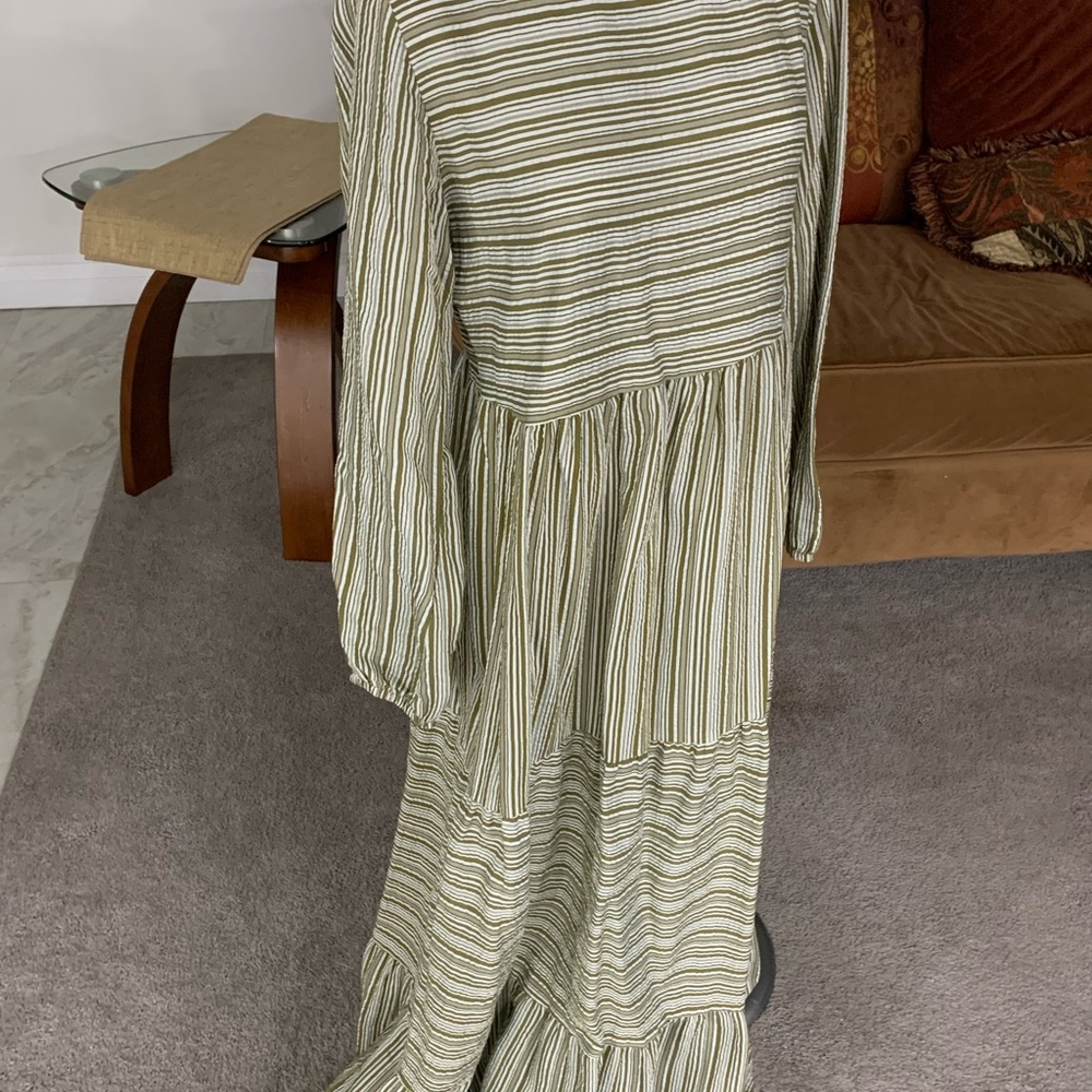 Vintage style striped Green and White Maxi Dress